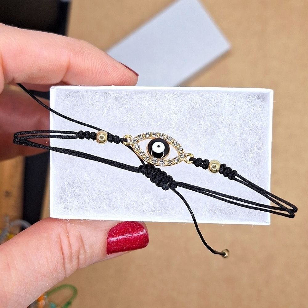 Black adjustable evil eye string protection bracelet